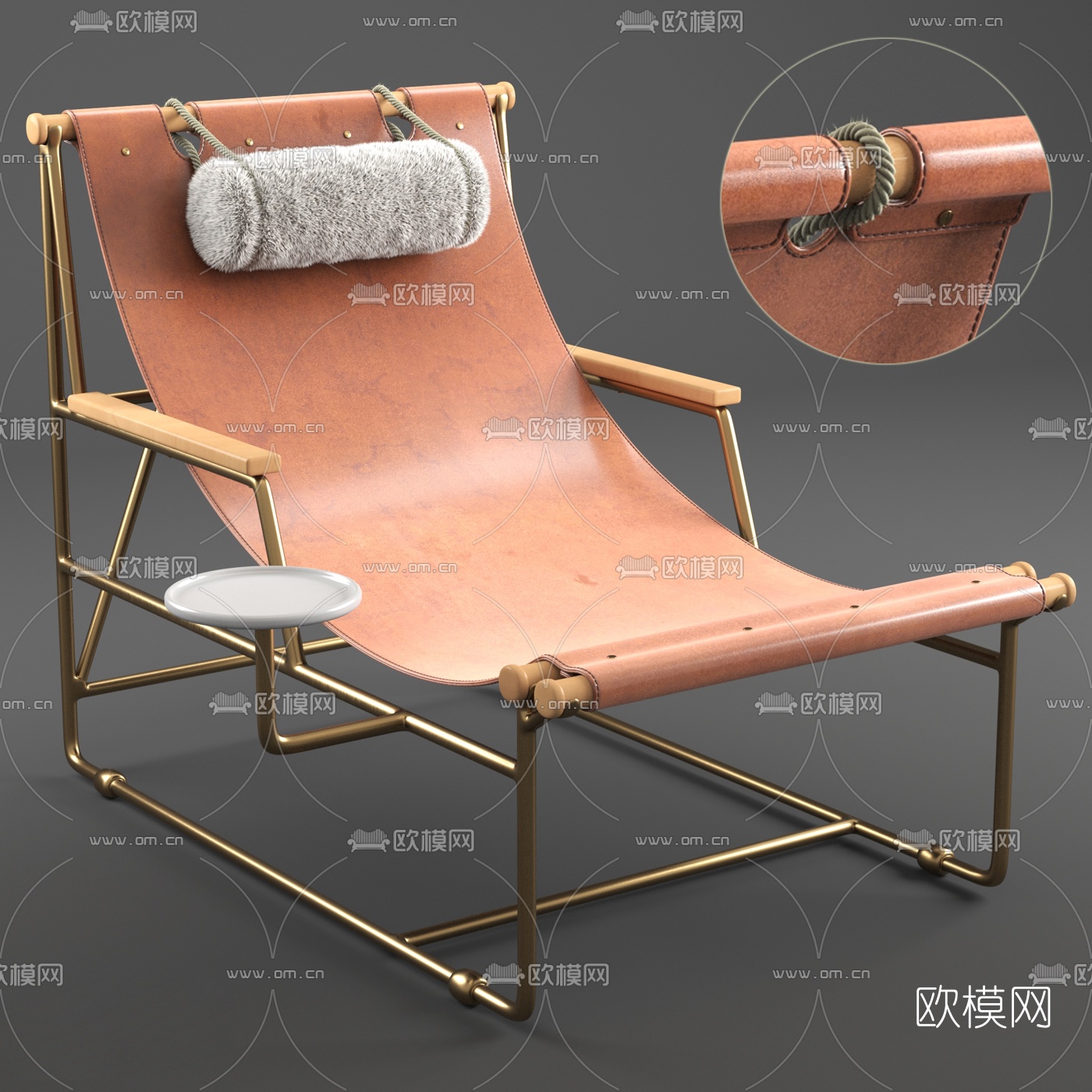 现代皮革躺椅3d模型下载（渲染图1）