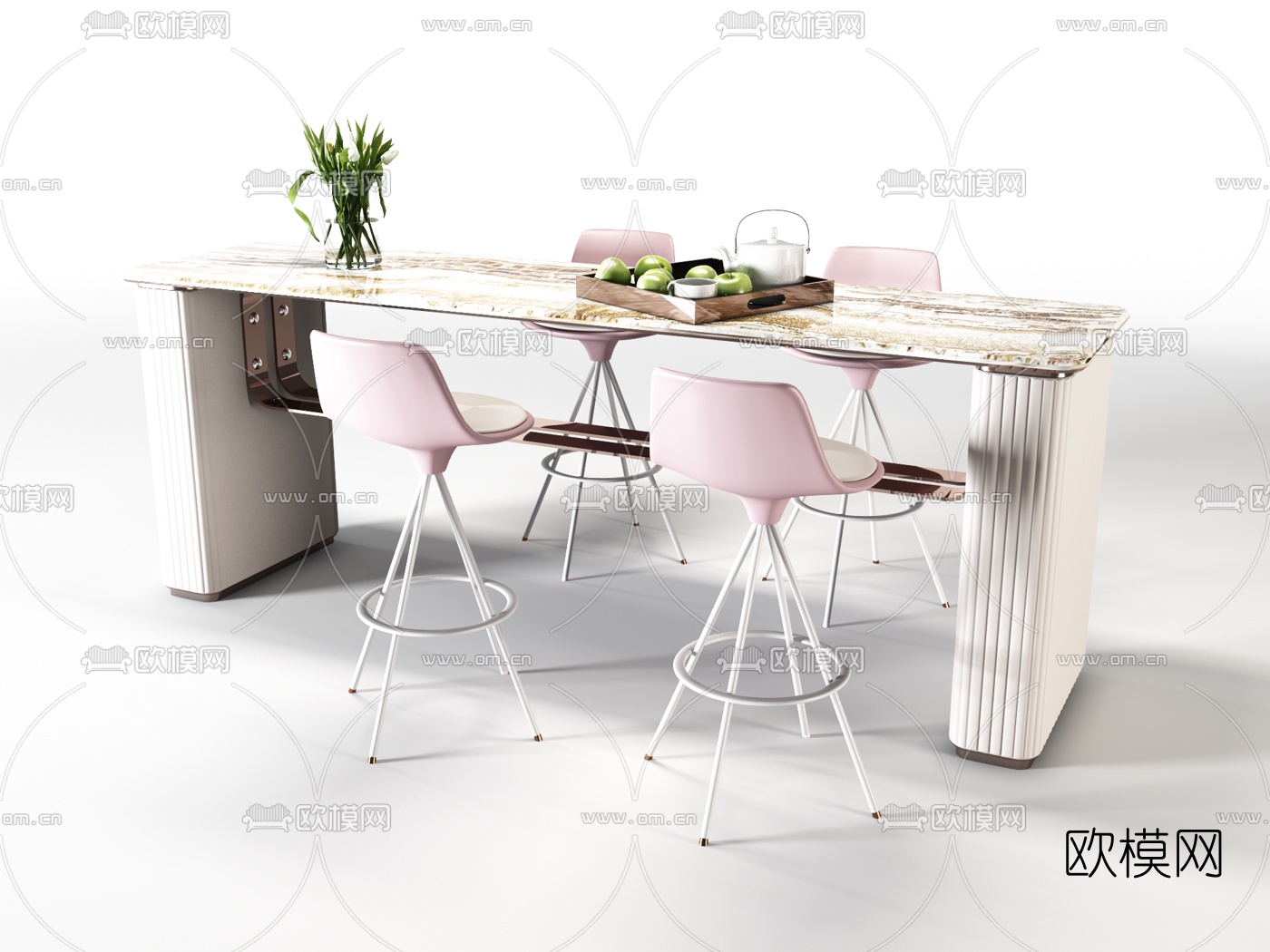 现代大理石吧台吧椅3d模型下载（渲染图1）