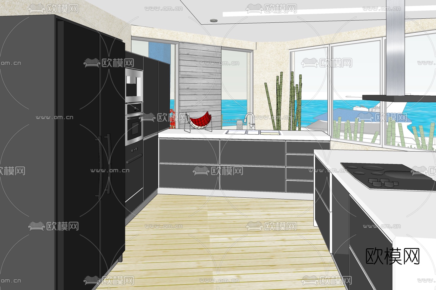 现代厨房免费su模型下载