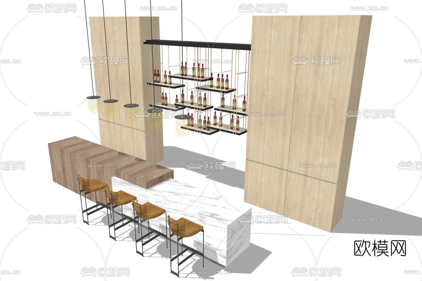 北欧原木酒吧台su模型下载（渲染图2）