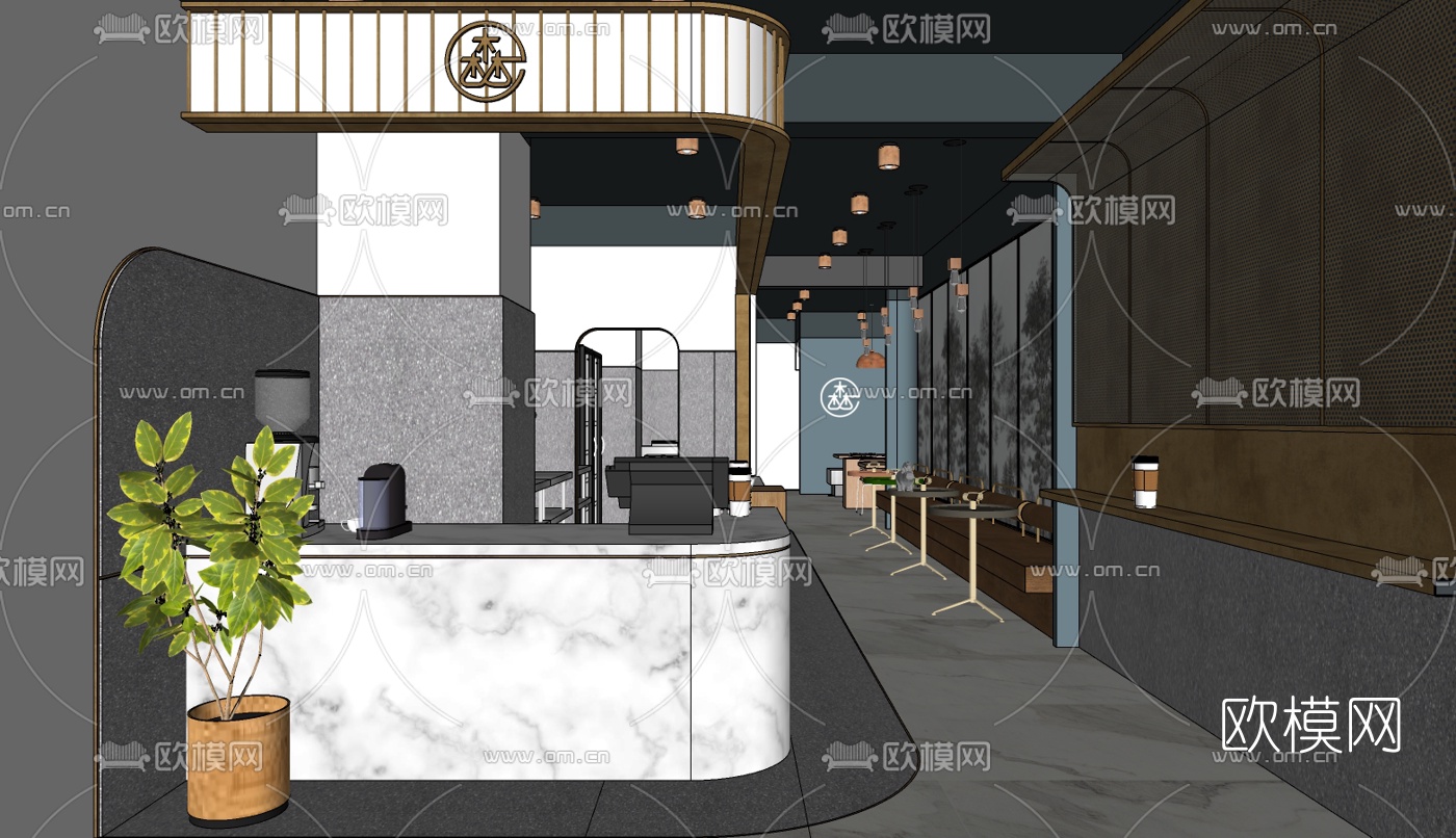 北欧奶茶店su模型