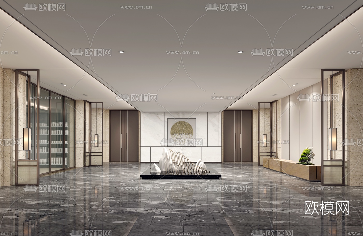 新中式会所中庭3d模型下载