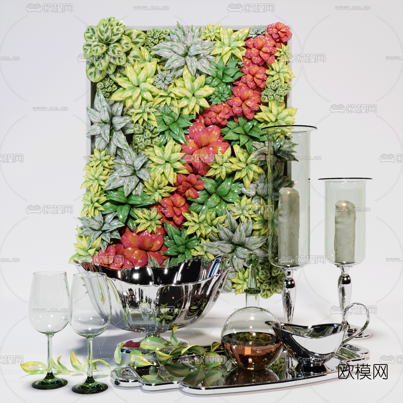 欧式绿植餐具3d模型下载