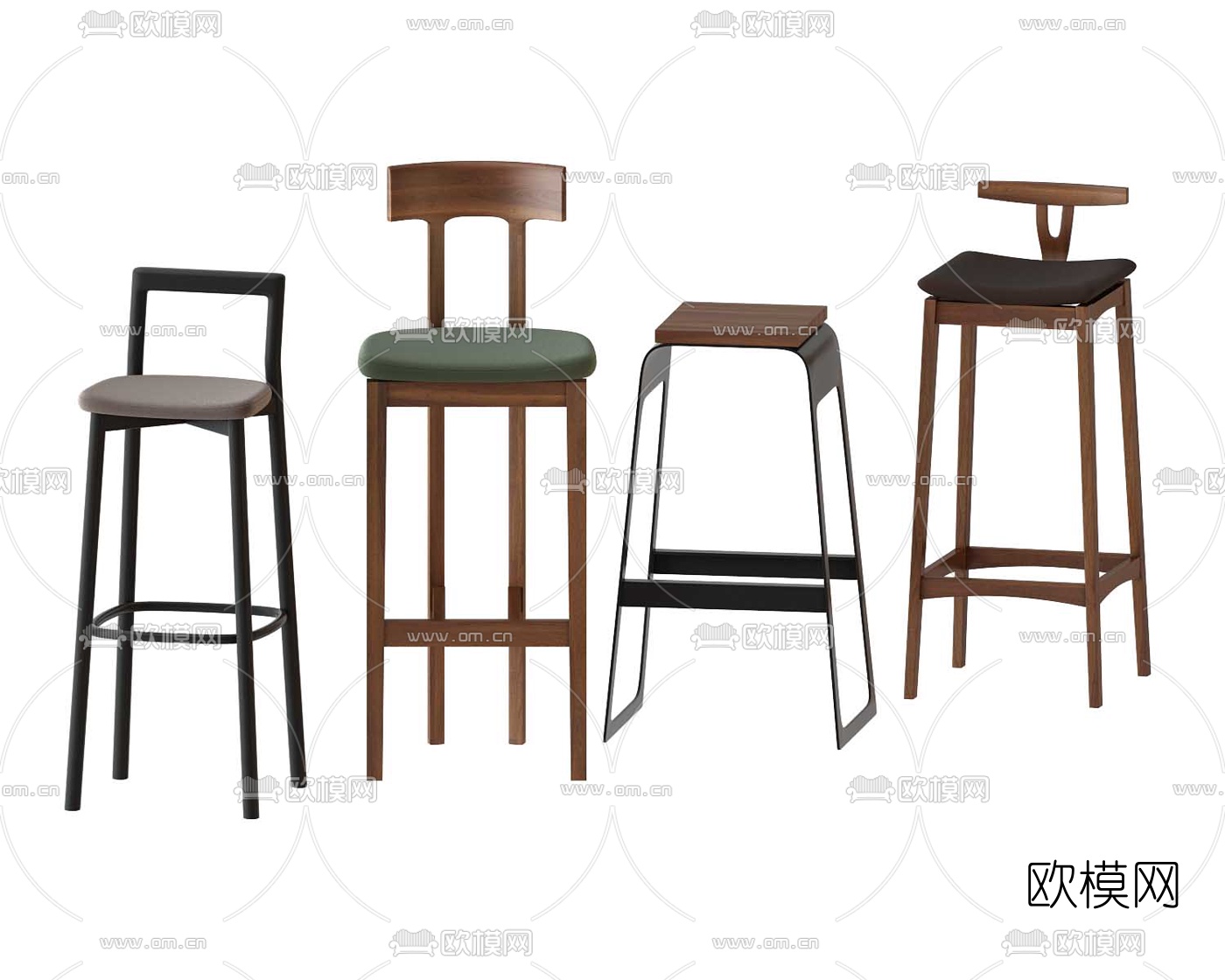 现代实木吧台椅3d模型下载