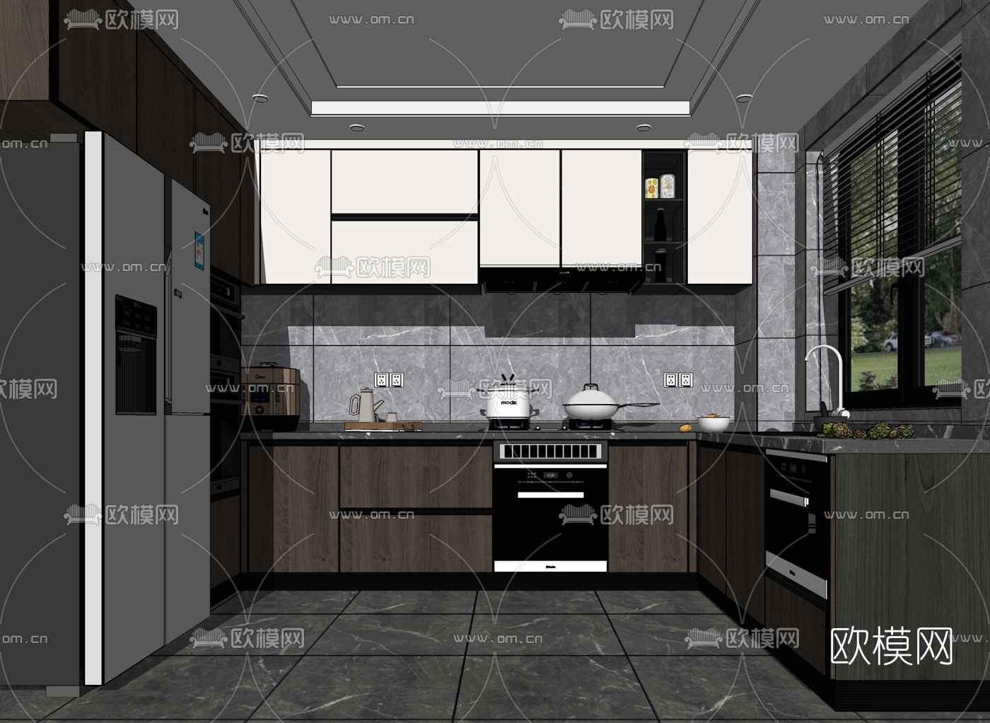 现代厨房su模型下载