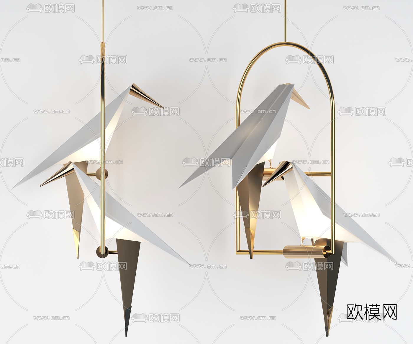 现代金属小鸟吊灯3d模型下载