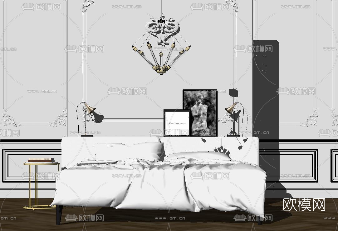 现代简约双人床su模型下载