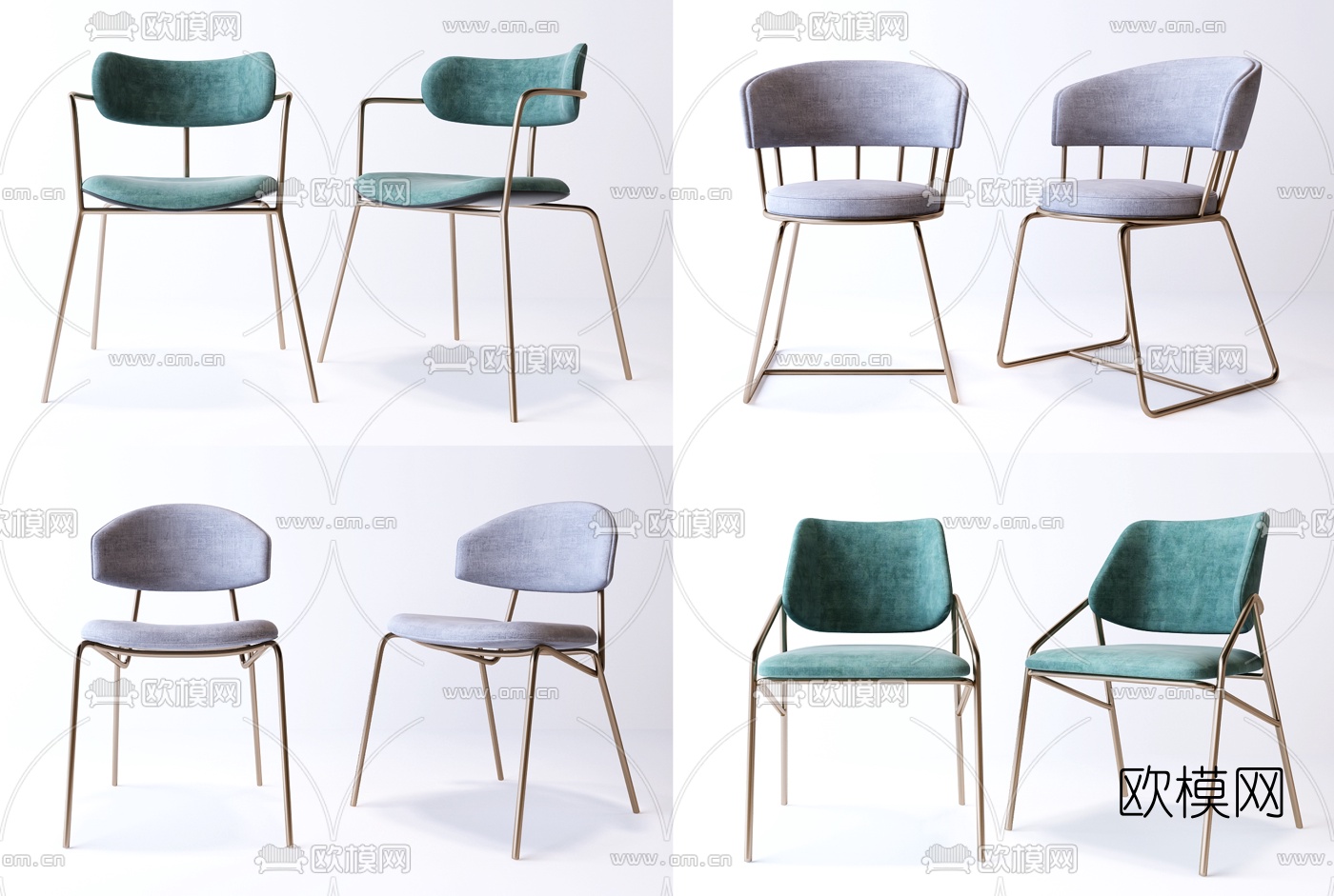 现代轻奢单椅组合3d模型下载