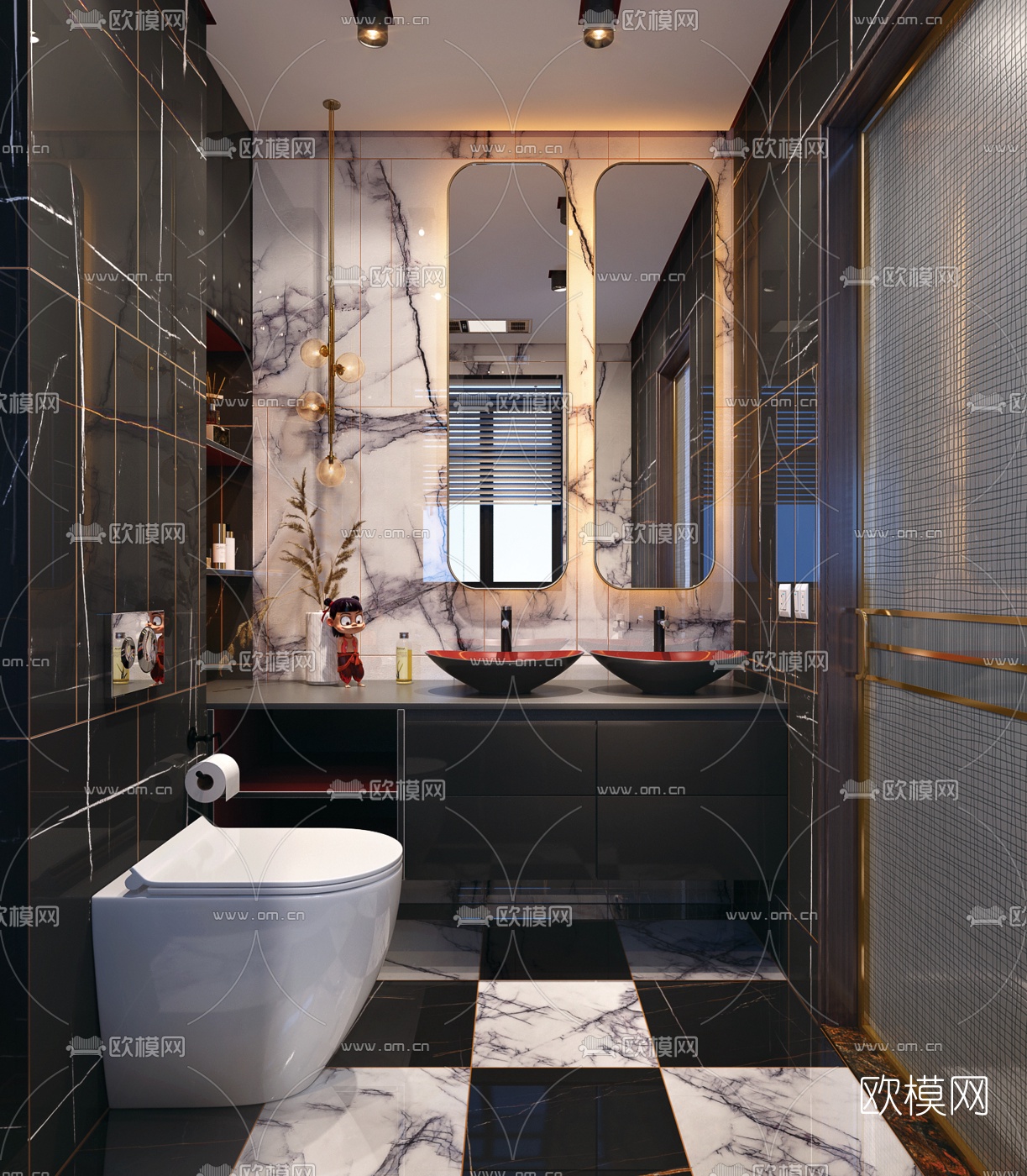 现代轻奢卫生间3d模型下载（渲染图1）