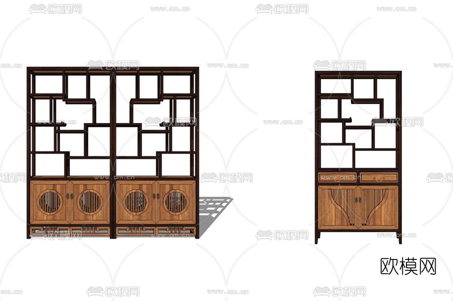 新中式博古架组合su模型下载