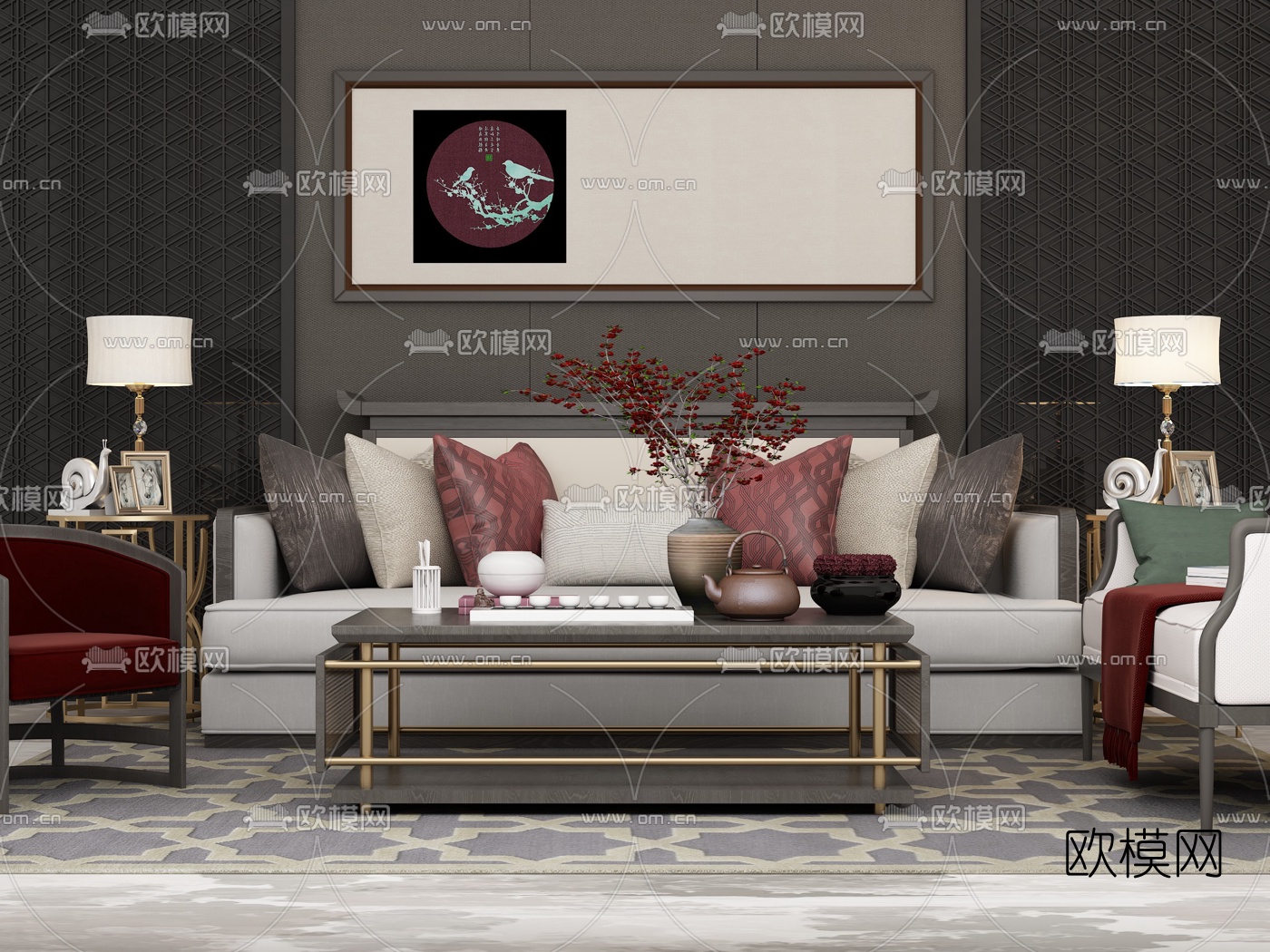 新中式沙发组合3d模型