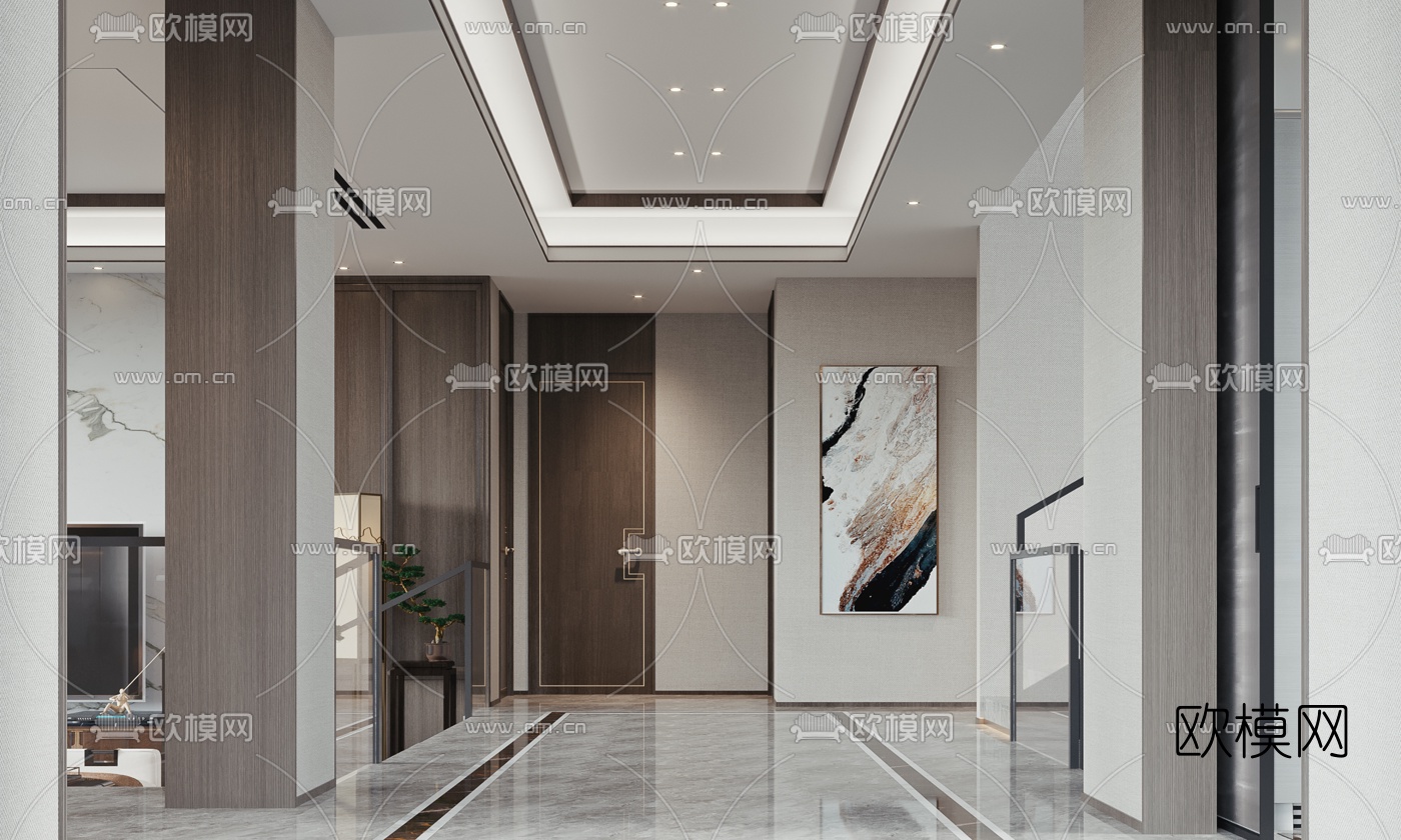 新中式客厅餐厅厨房3d模型