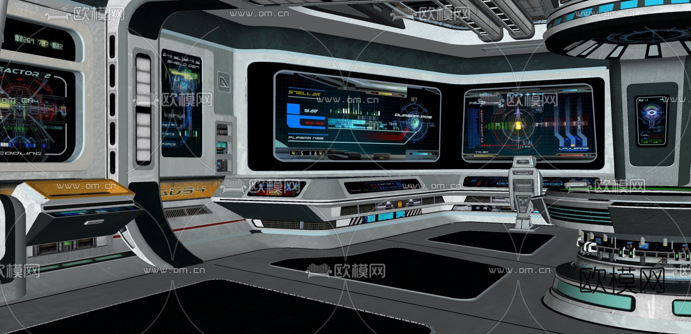 现代宇宙飞船监控室su模型下载（渲染图5）