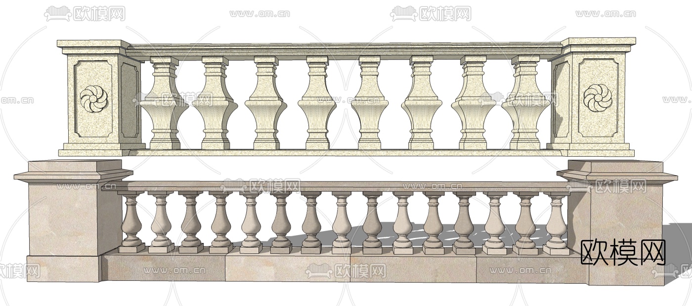 欧式石材护栏su模型下载