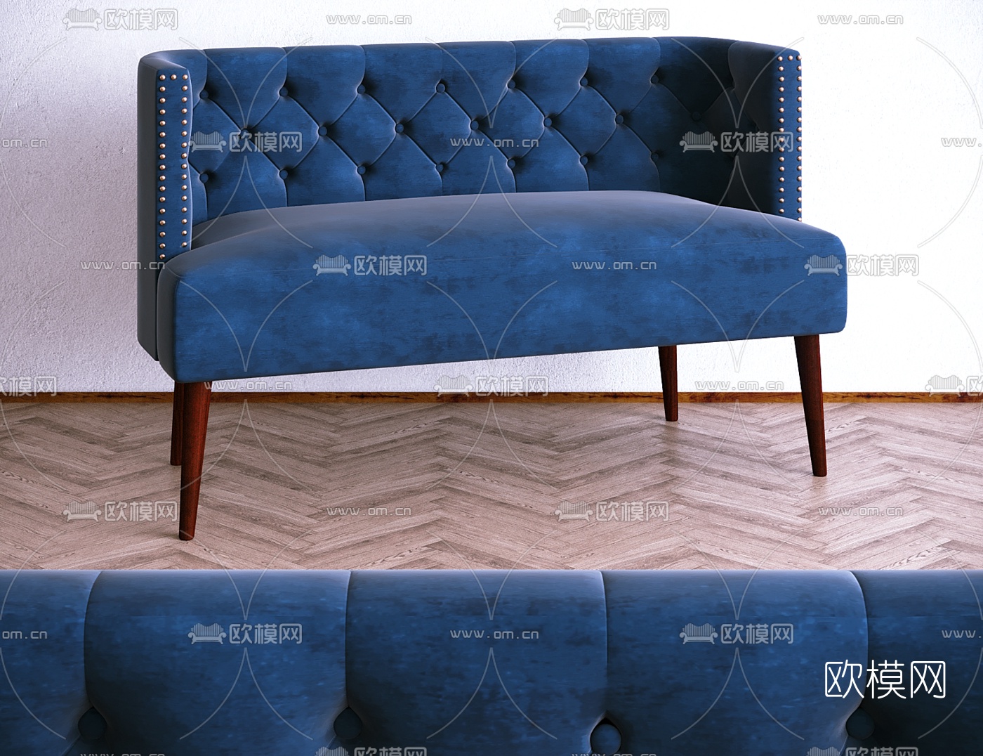 简欧布艺双人沙发3d模型下载