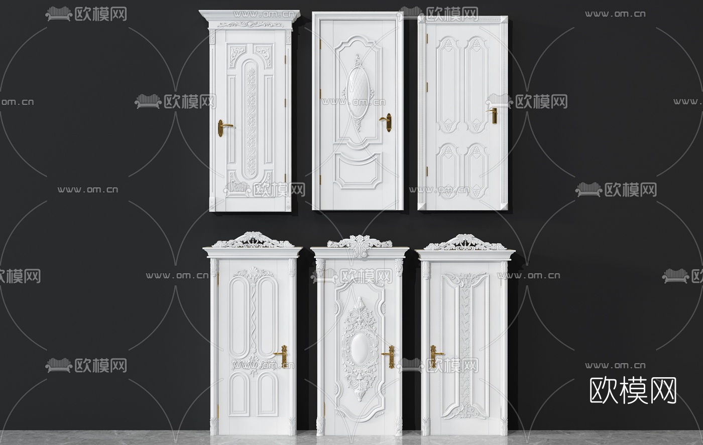 欧式实木雕花单开门3d模型下载