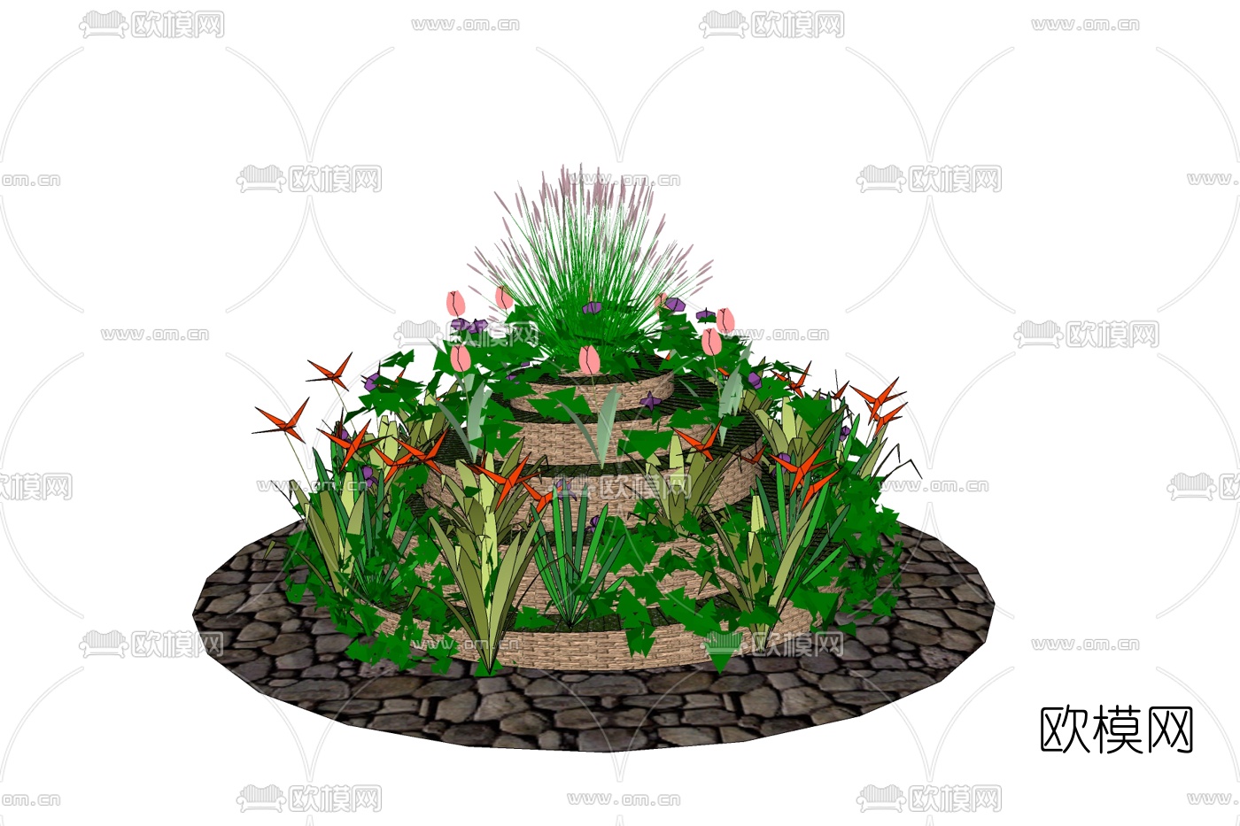 现代花园花几免费su模型下载