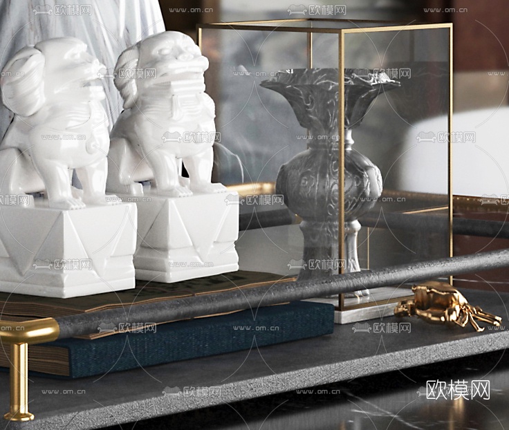 大都荟空间设计 新中式花瓶摆件3d模型下载（渲染图2）