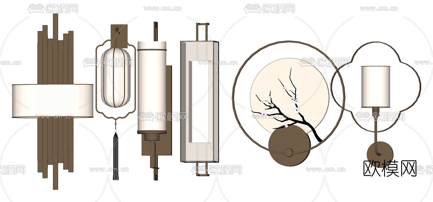 新中式金属壁灯su模型下载（渲染图1）