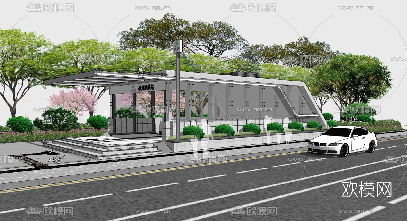 现代地铁站出入口su模型下载（渲染图2）