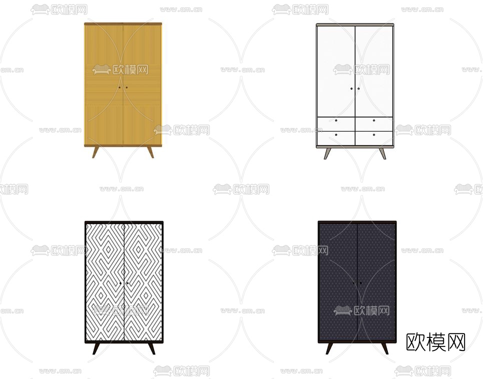 北欧实木衣柜组合su模型下载