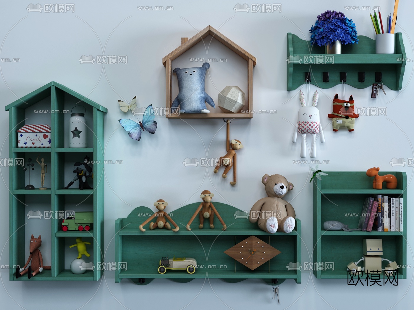 北欧实木儿童壁柜3d模型下载