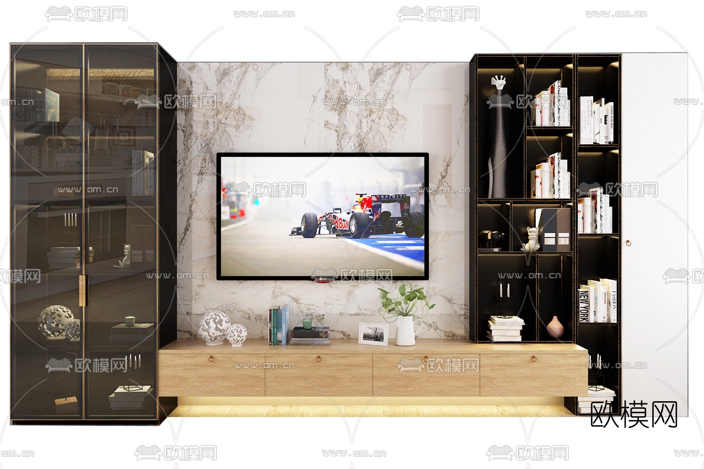 现代电视柜背景墙组合3d模型