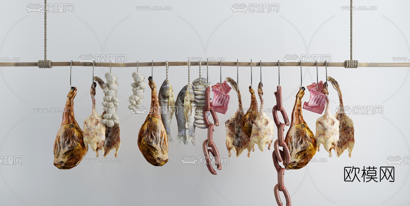 现代腊肉干鱼腊肠食品3d模型