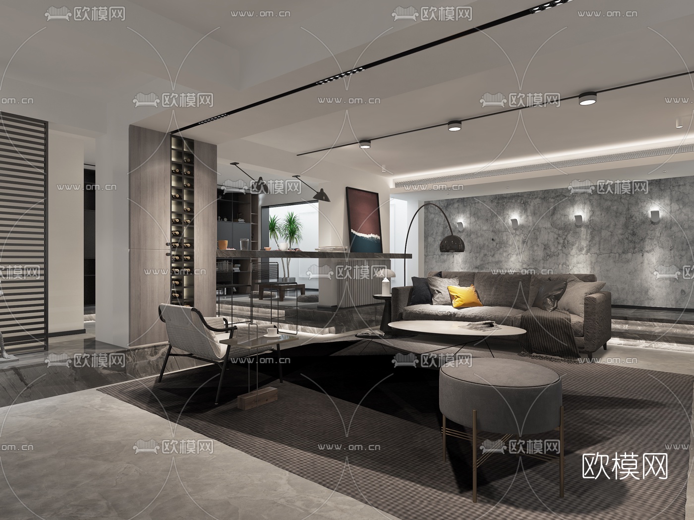 现代高级灰地下休闲室3d模型下载（渲染图6）