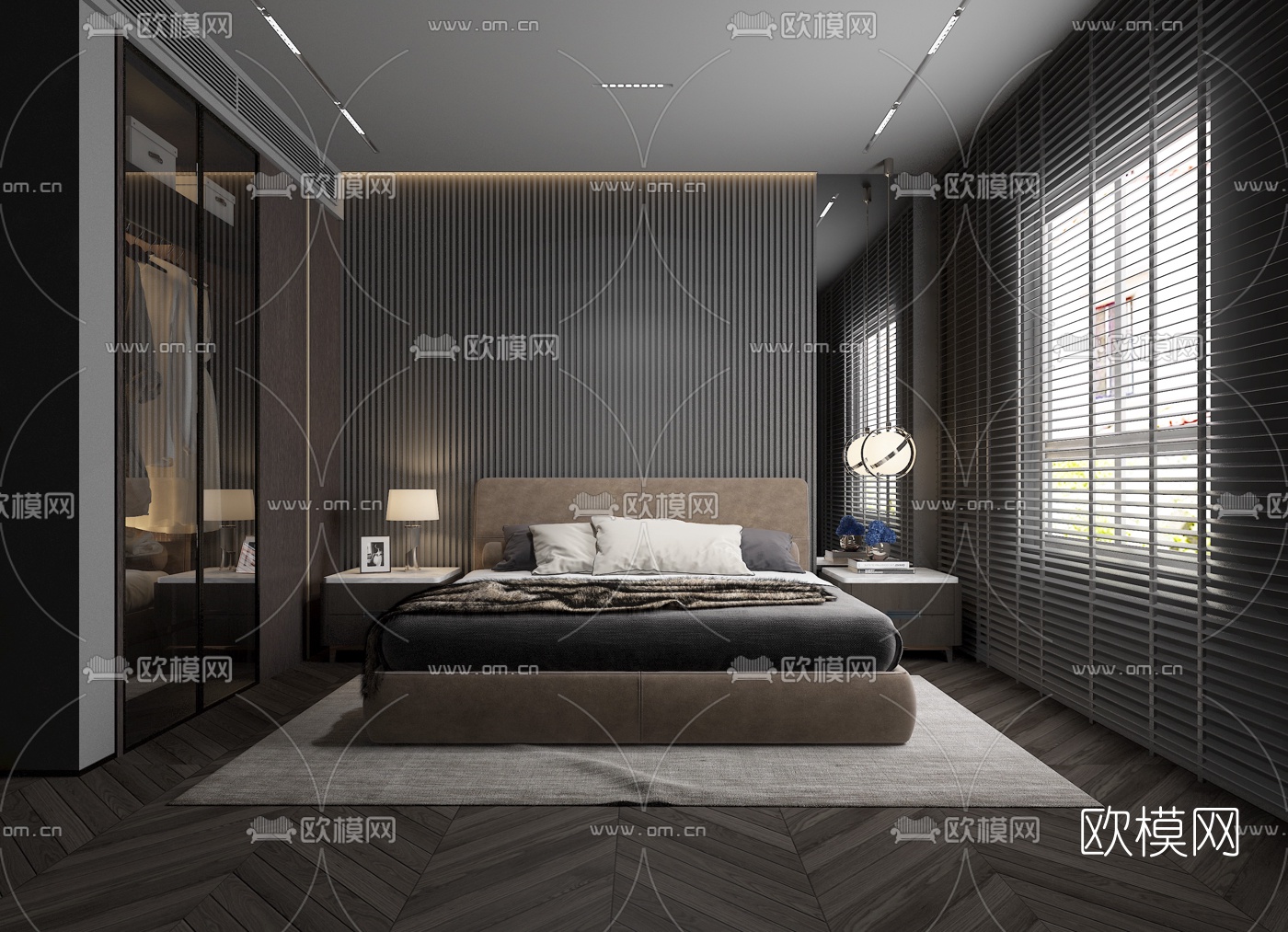 现代主人房卧室3d模型-免费3dmax模型库-欧模网