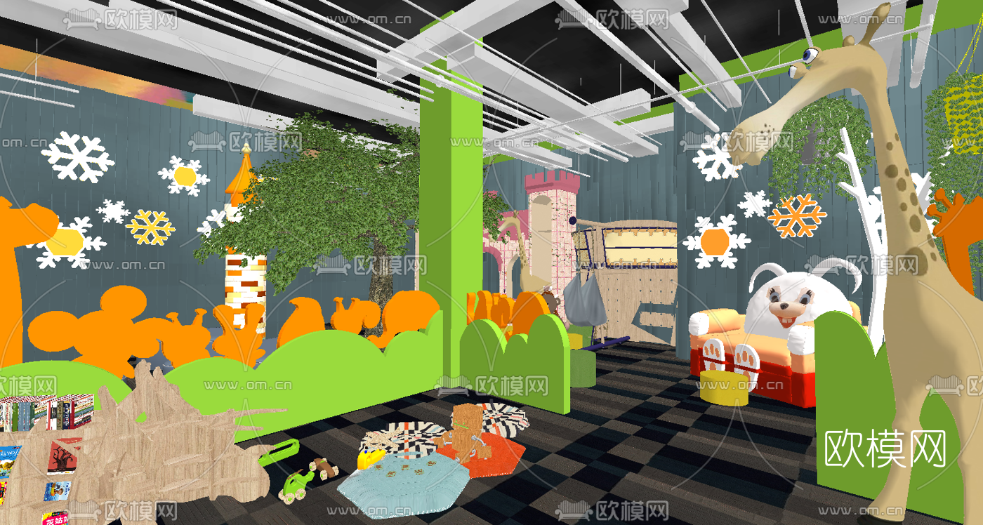 现代儿童活动室su模型下载（渲染图1）