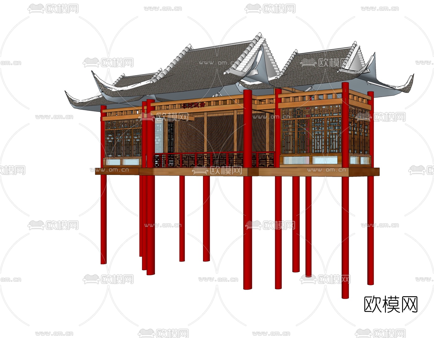 中式古建戏台免费su模型下载