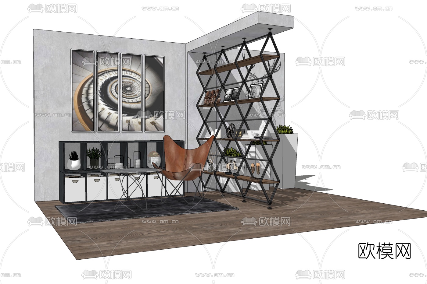工业风金属装饰柜su模型下载