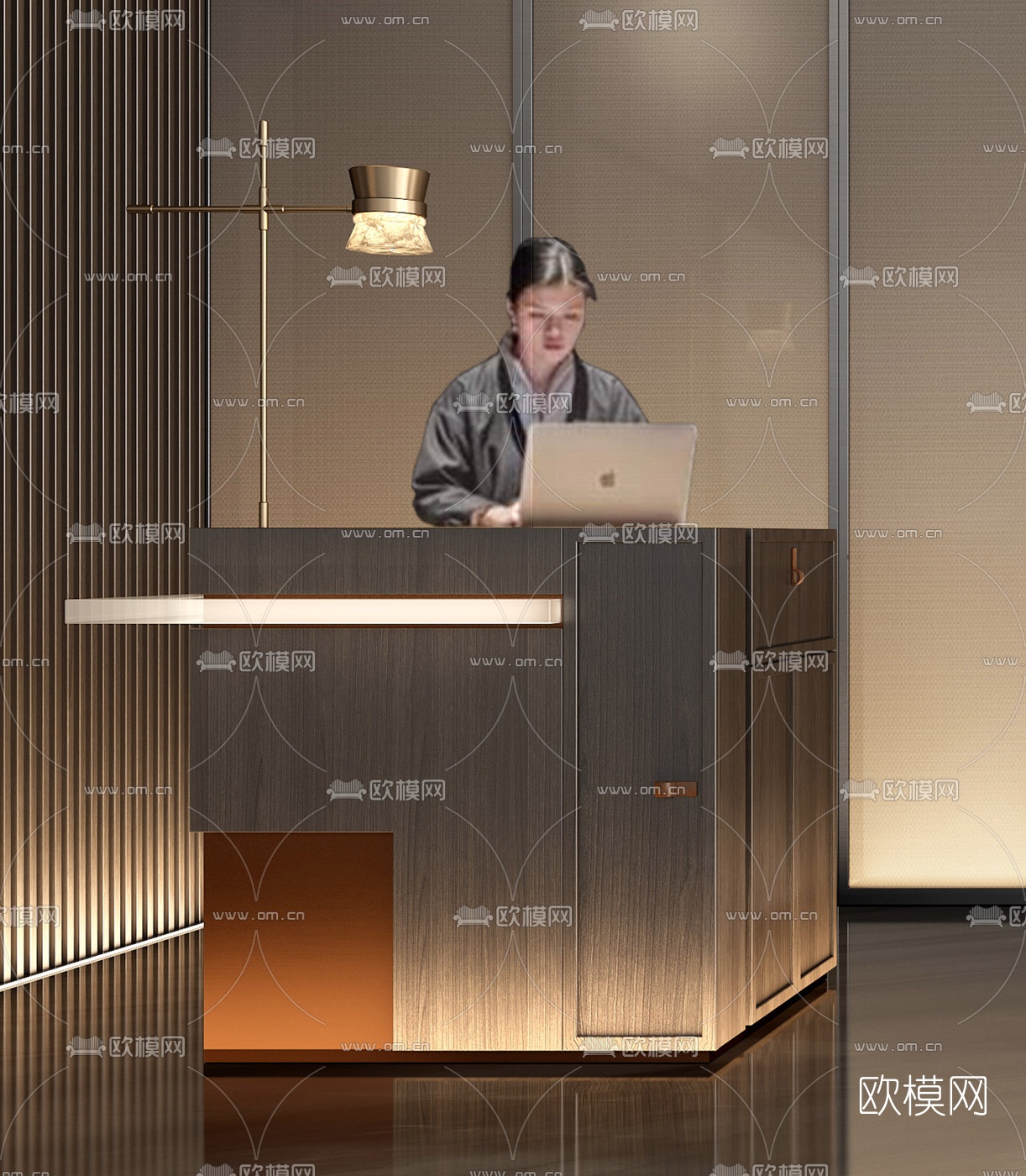 新中式前台接待台3d模型