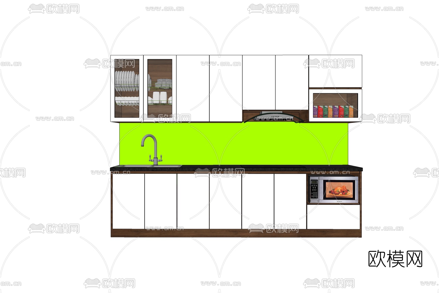 现代实木橱柜免费su模型下载