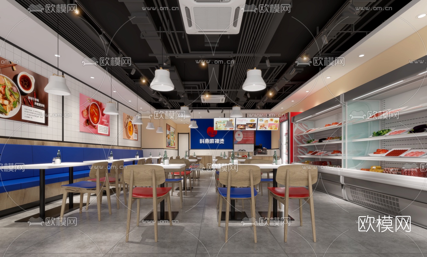 工业风麻辣烫餐厅3d模型