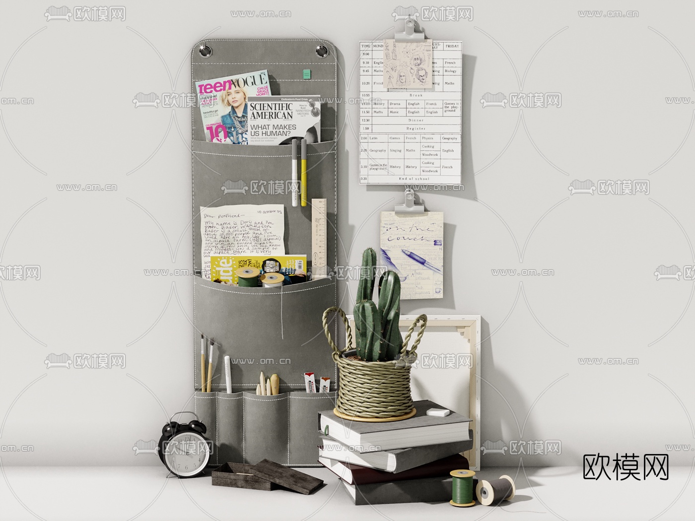 北欧皮革收纳挂袋盆栽3d模型下载