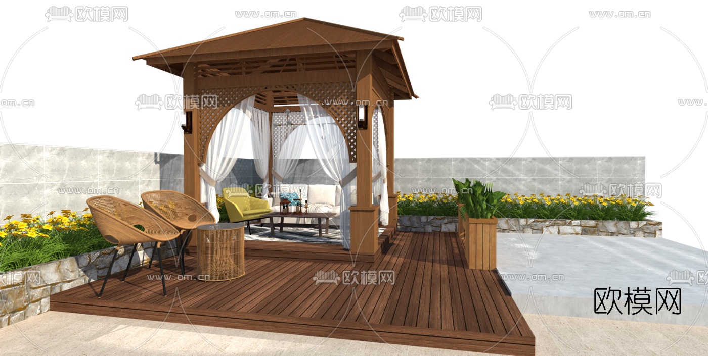 简欧庭院花园su模型下载（渲染图3）