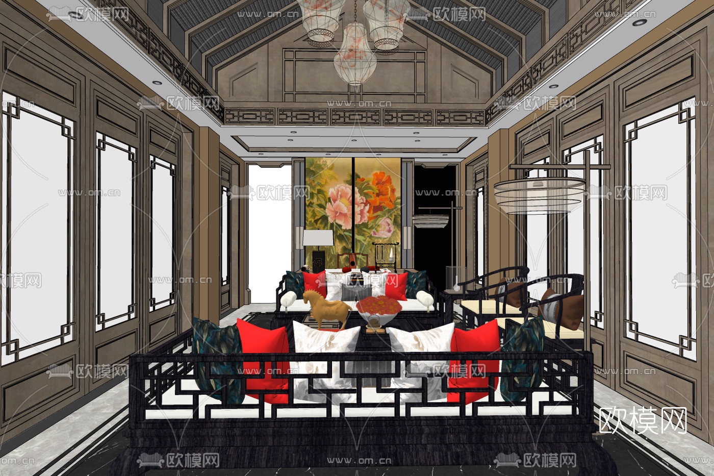 中式客厅免费su模型下载