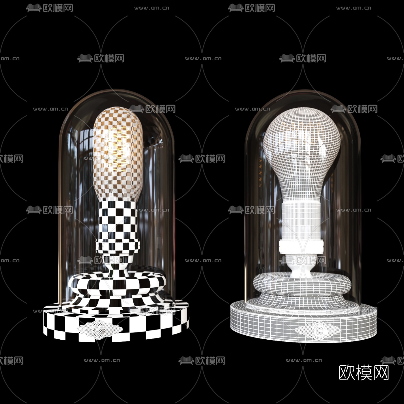 工业风玻璃灯泡台灯3d模型下载（渲染图3）