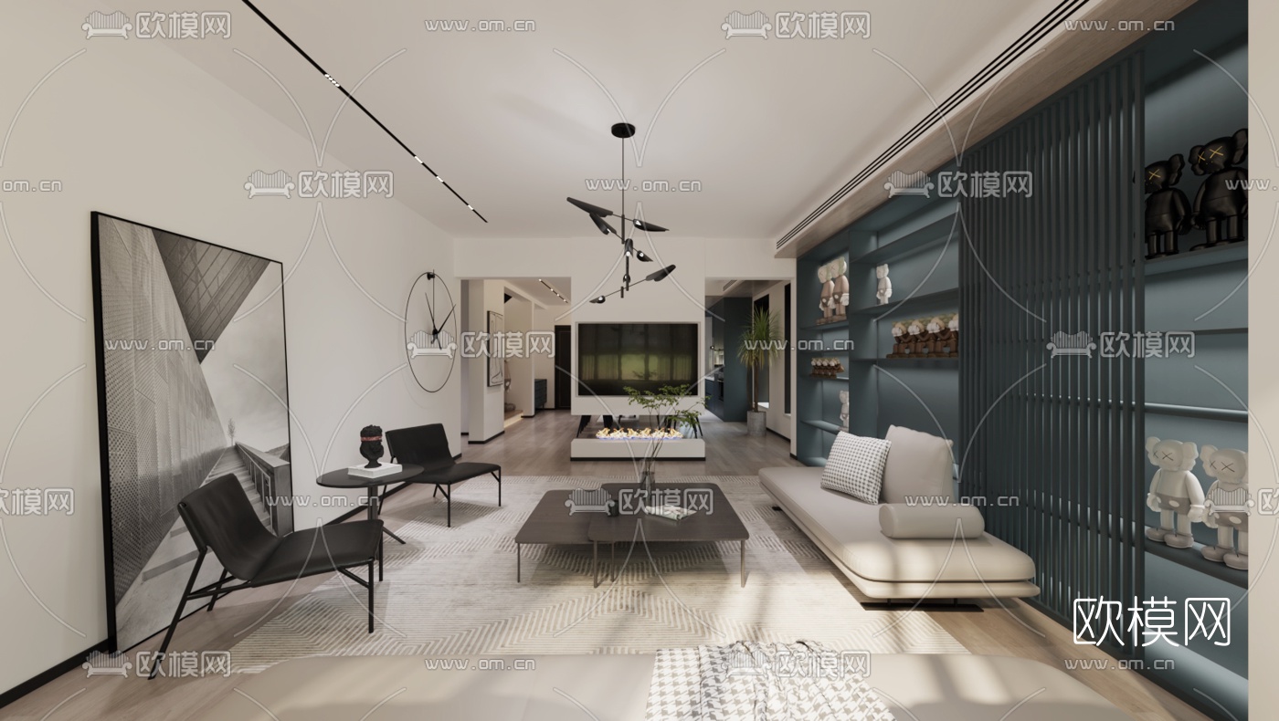 现代极简客厅餐厅免费3d模型