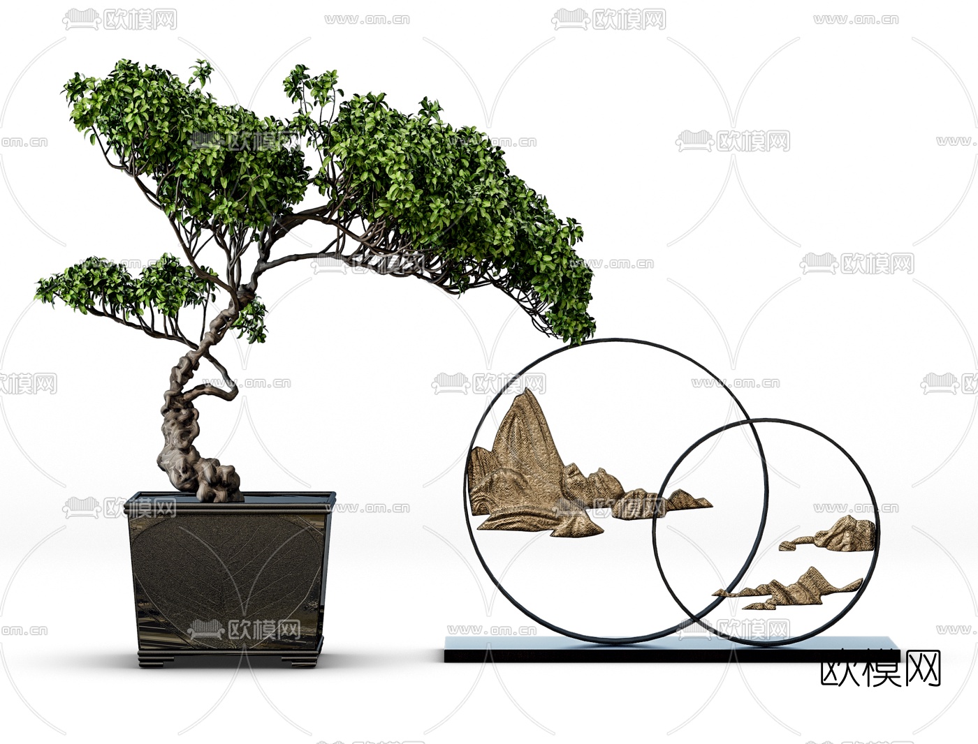 新中式迎客松盆栽3d模型下载