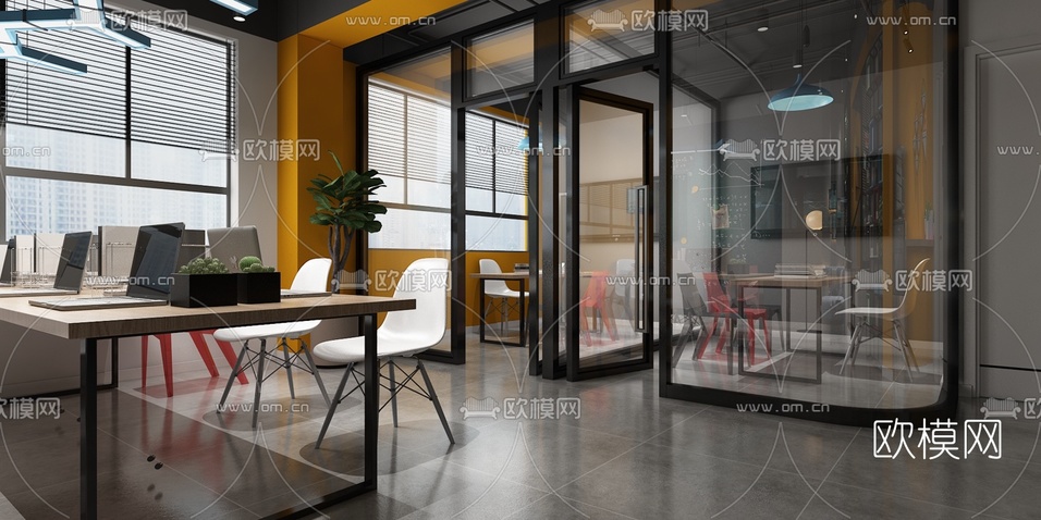 工业风工作室办公区3d模型下载(渲染图4)