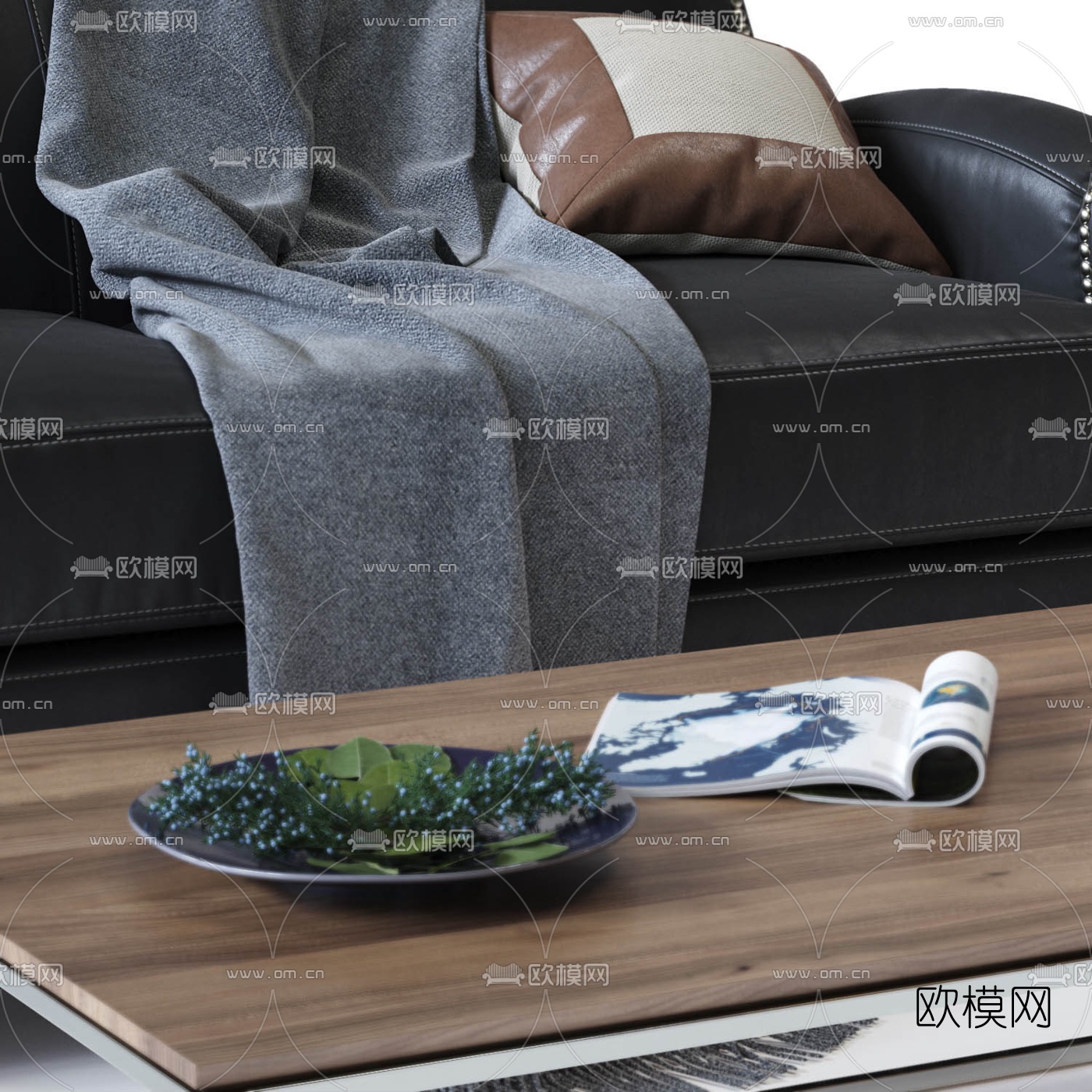 简美皮革双人沙发3d模型
