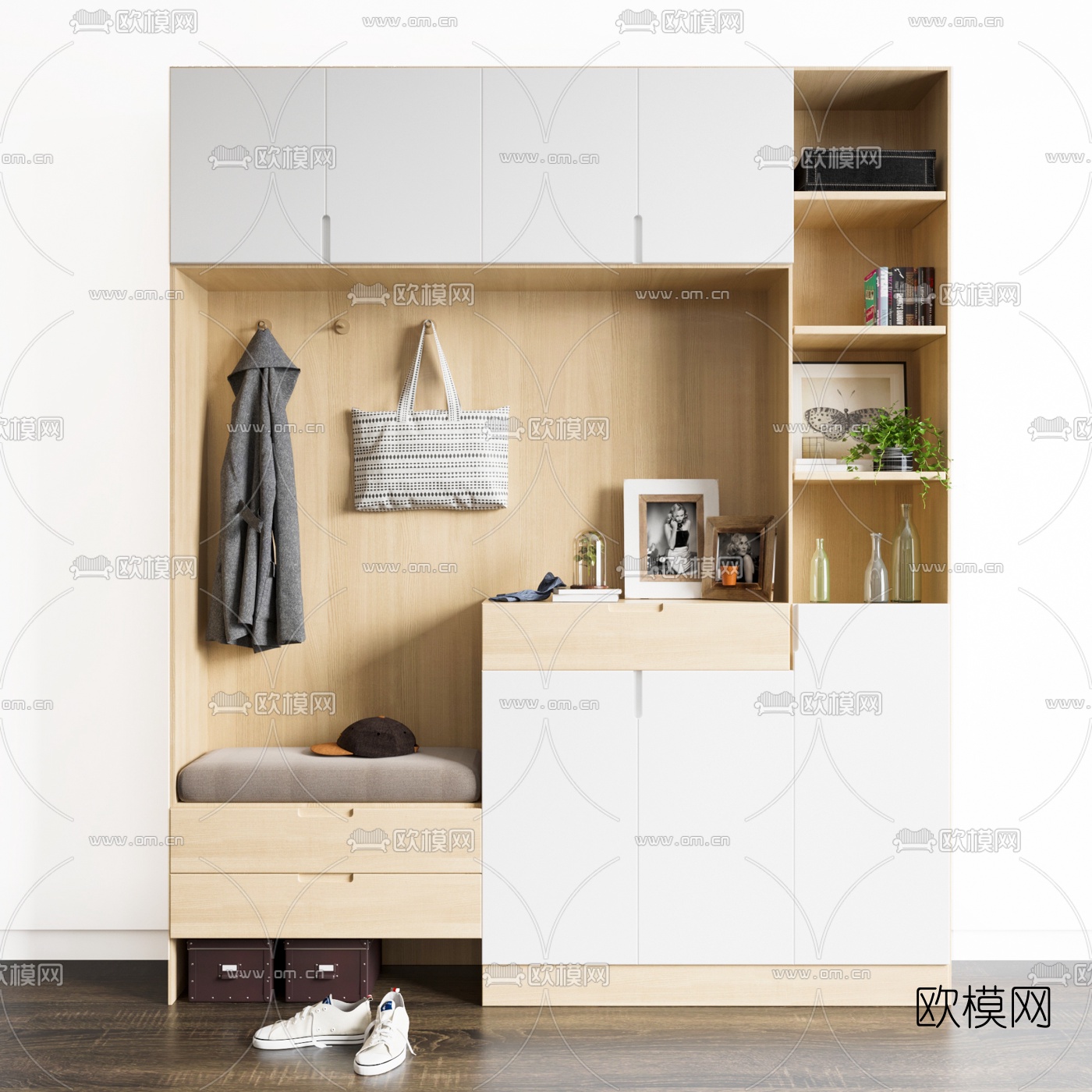 北欧多功能鞋柜组合3d模型下载（渲染图5）