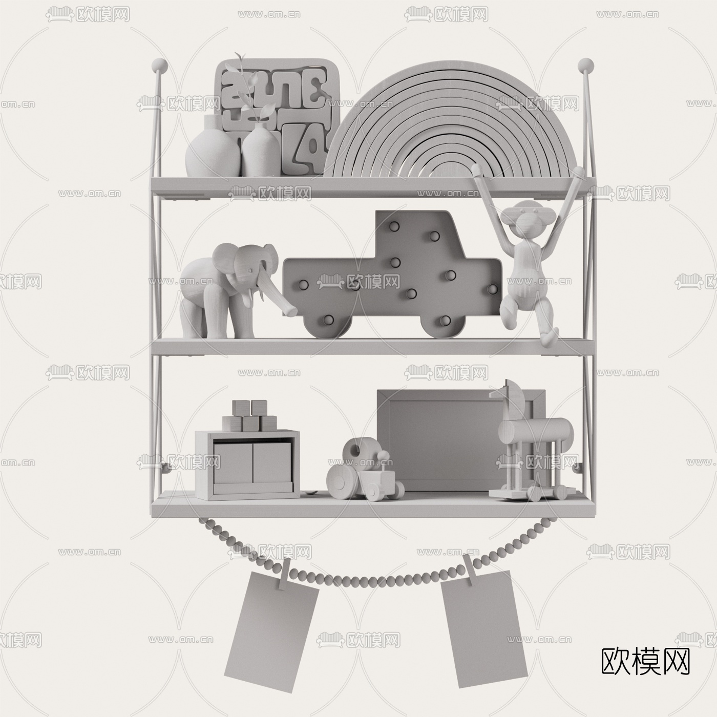 现代儿童玩具装饰架3d模型下载（渲染图2）