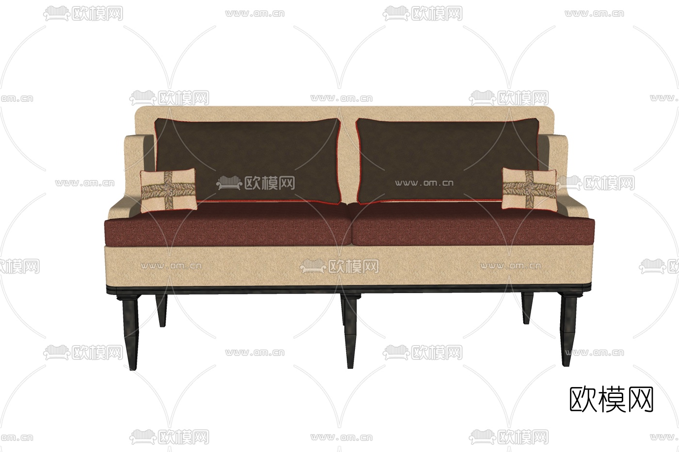 现代布艺双人沙发免费su模型下载