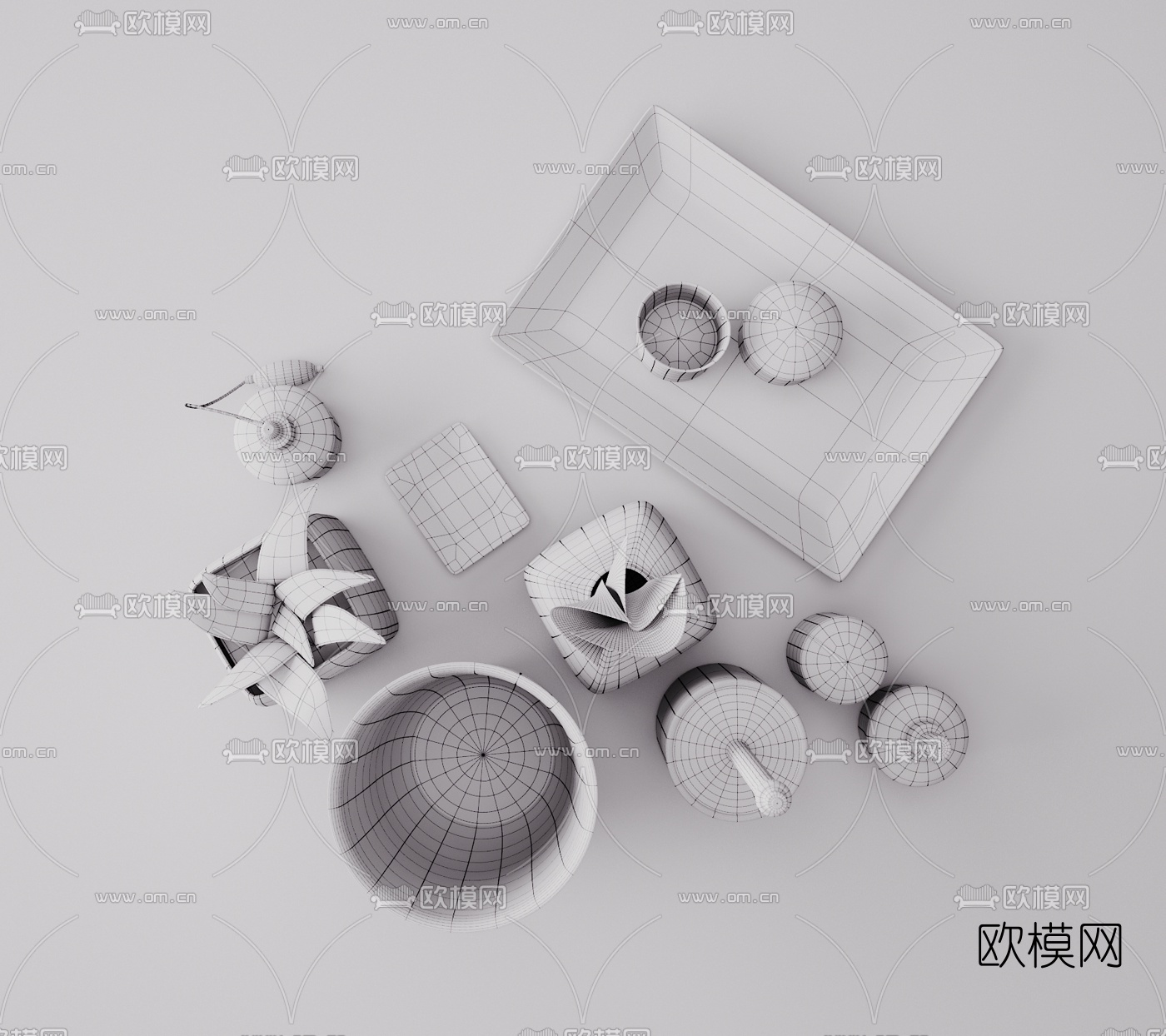 现代皮革盆栽器皿3d模型