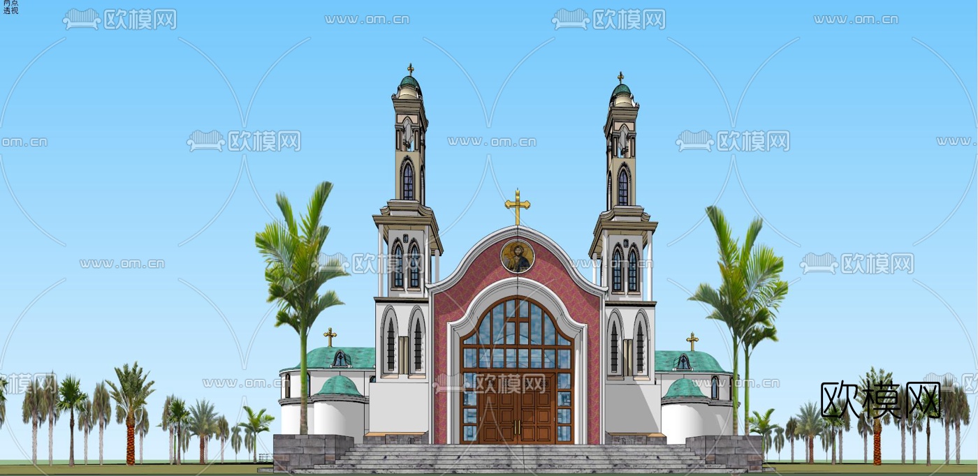 欧式教堂外观su模型下载（渲染图4）