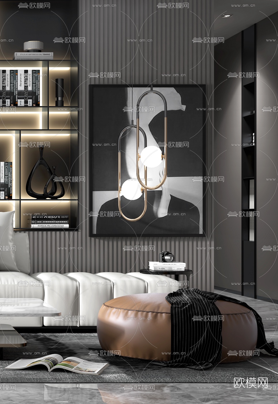 现代轻奢客厅组合沙发3d模型下载（渲染图4）